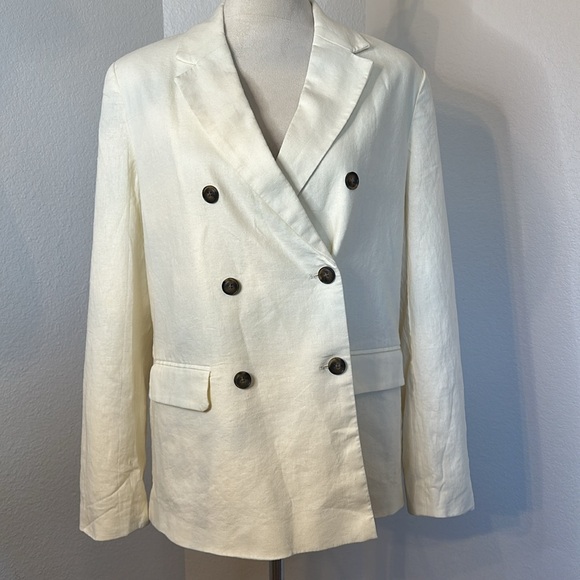 Who What Wear Ivory Double Breasted Linen Blazer Size Large NWOT - Picture 4 of 11